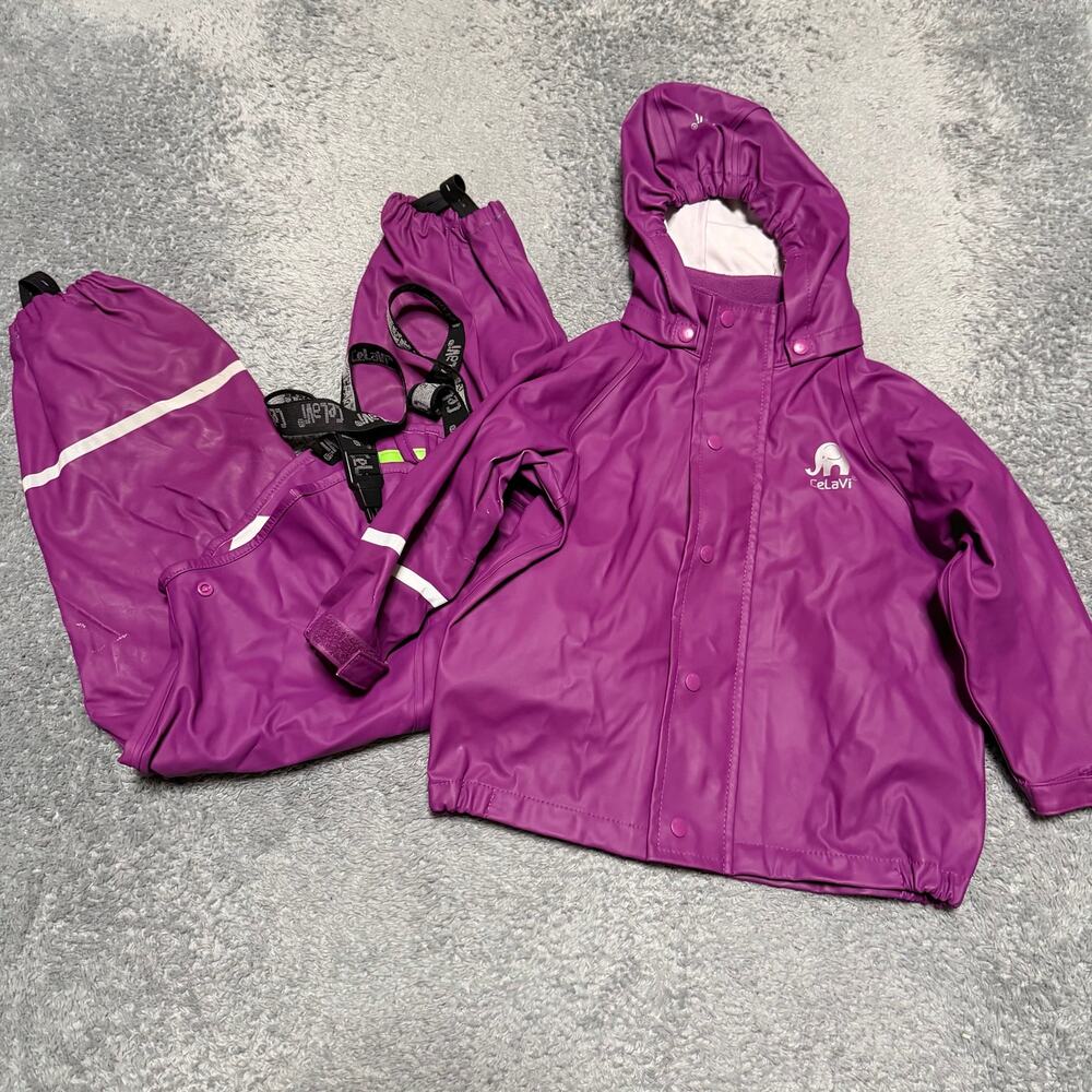 Kids Celavi Purple Waterproof All Weather Rain Suit With Jacket & Pants Size 90